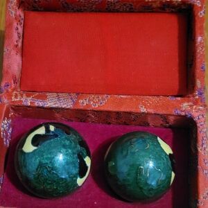Chinese Baoding Meditation Balls - Green Marble Pattern